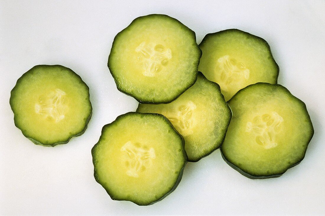 Individual slices of cucumber