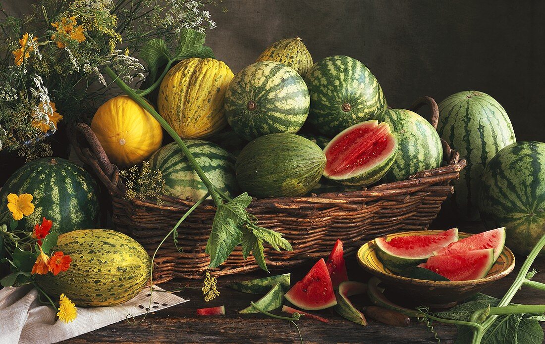 Melons in a Wicker Basket