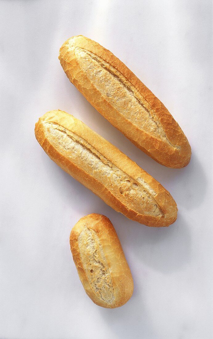 Two mini-baguettes and one roll