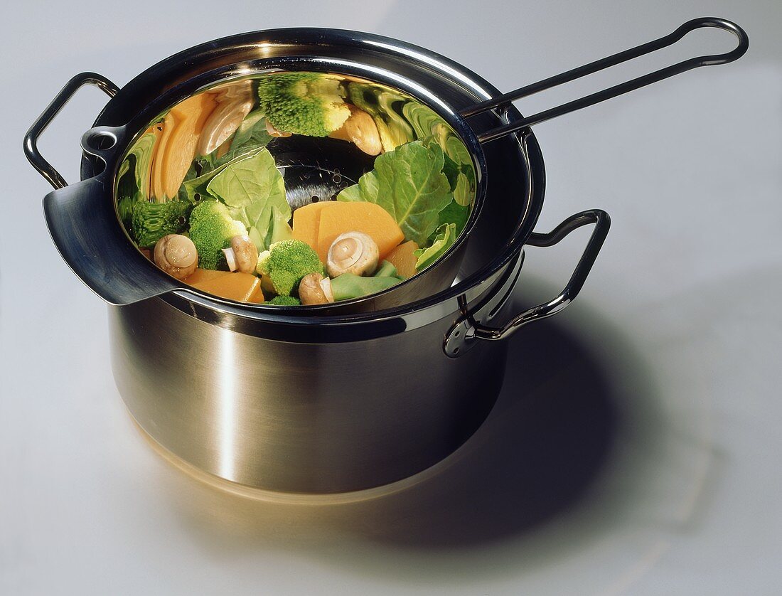 Steaming pan of vegetables