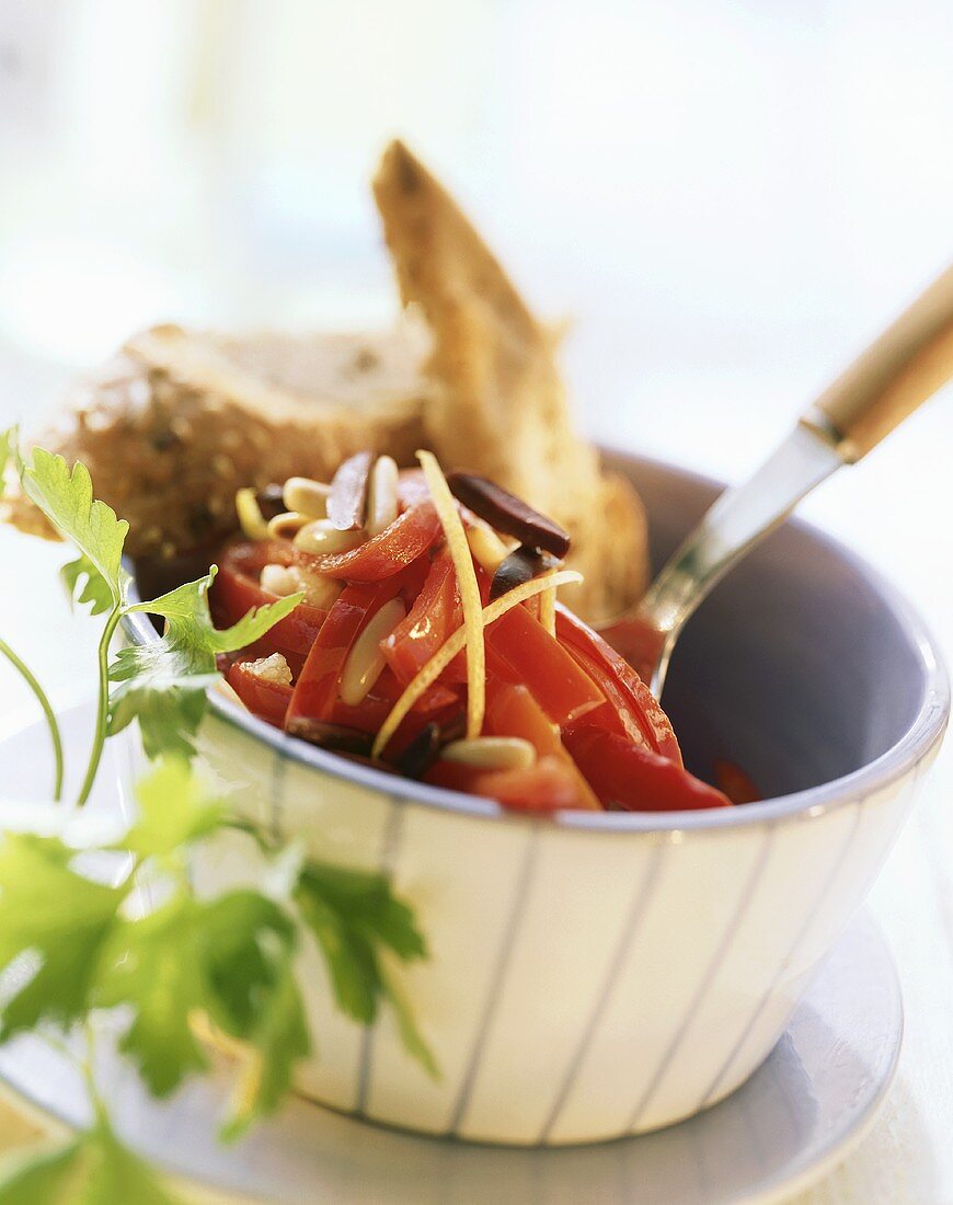 Marinated peppers with olive vinaigrette