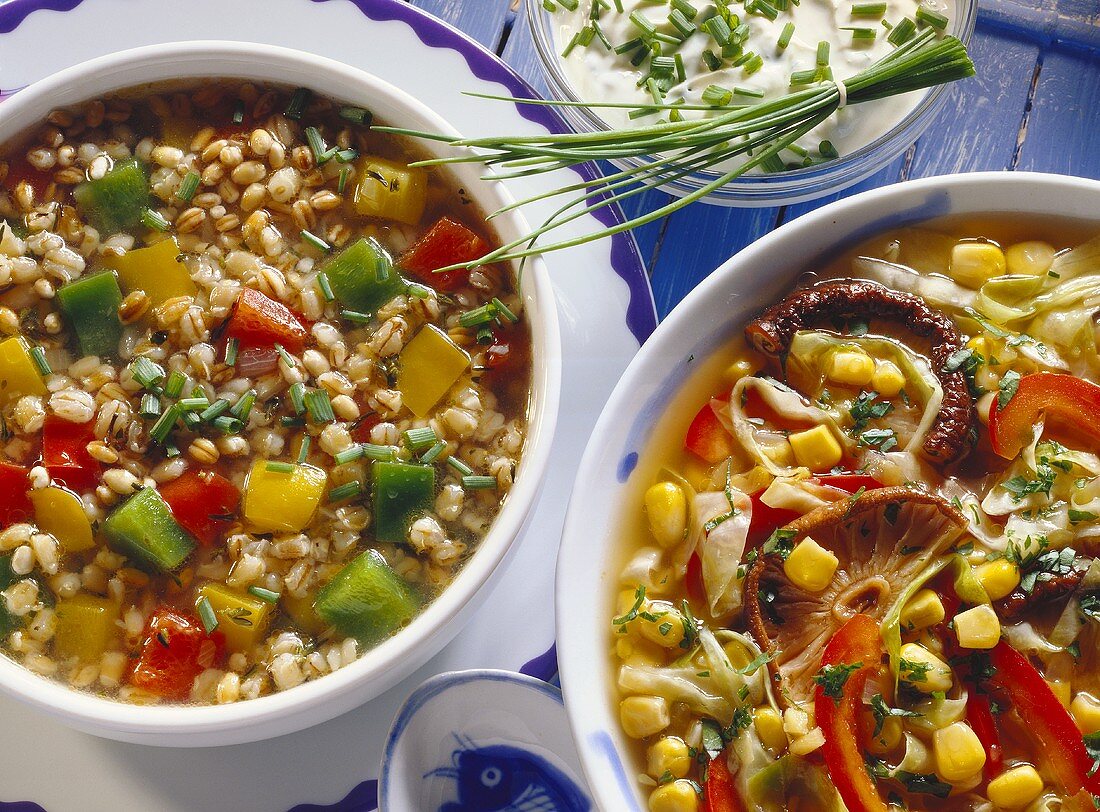 Barley & pepper stew; white cabbage stew with Tongu mushrooms