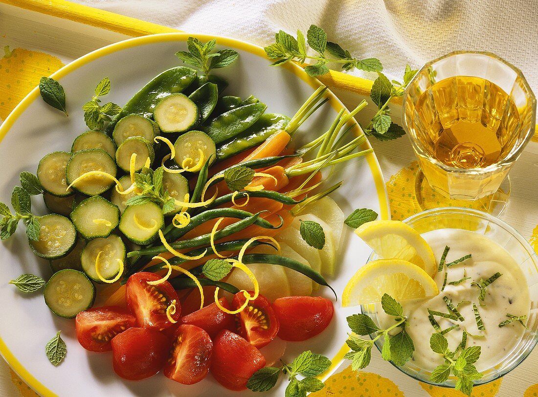 Steamed summer vegetables with lemon mousse & lemon balm