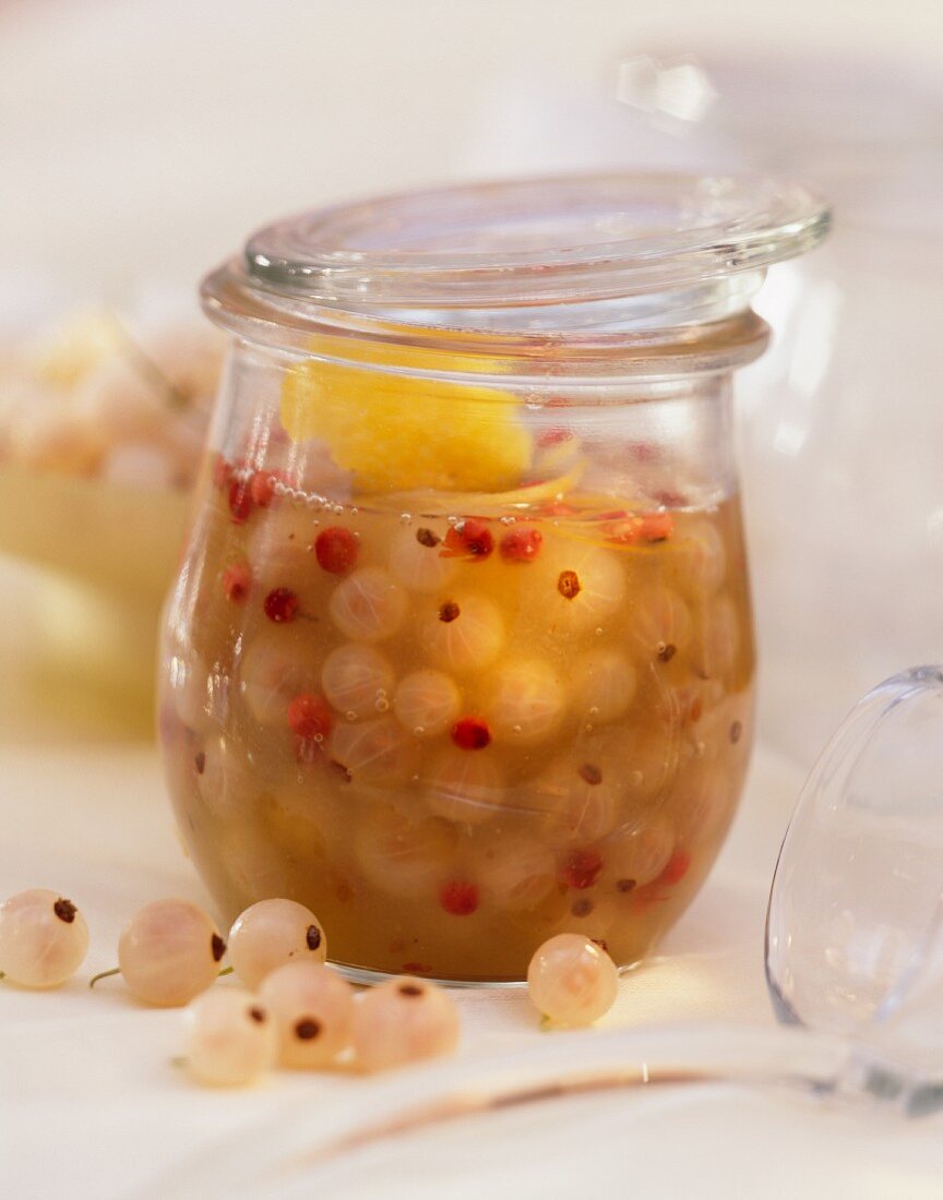 White currant chutney with red pepper in the jar