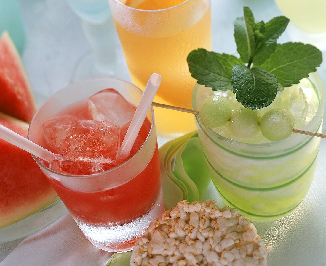 Watermelon, honeydew melon & orange drinks
