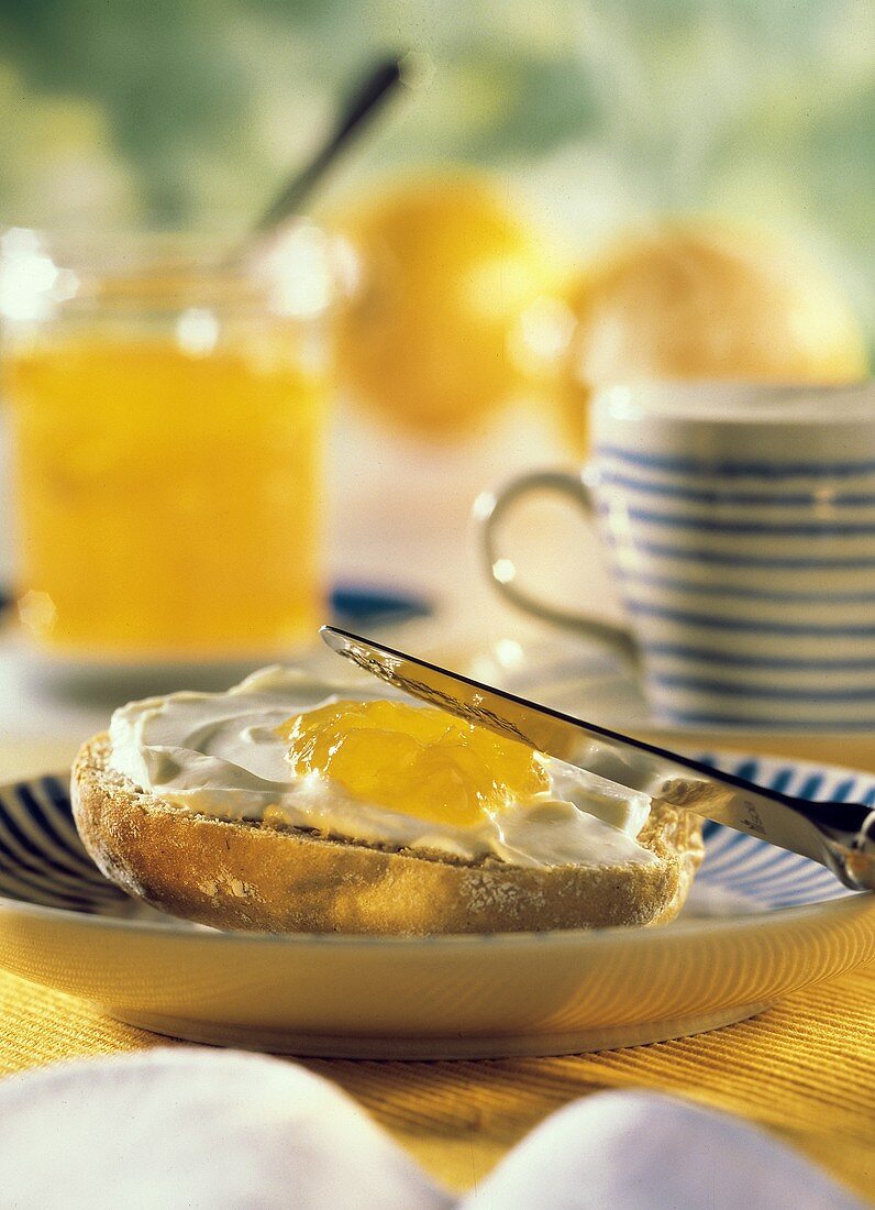 A Bagel with Cream Cheese and Jelly