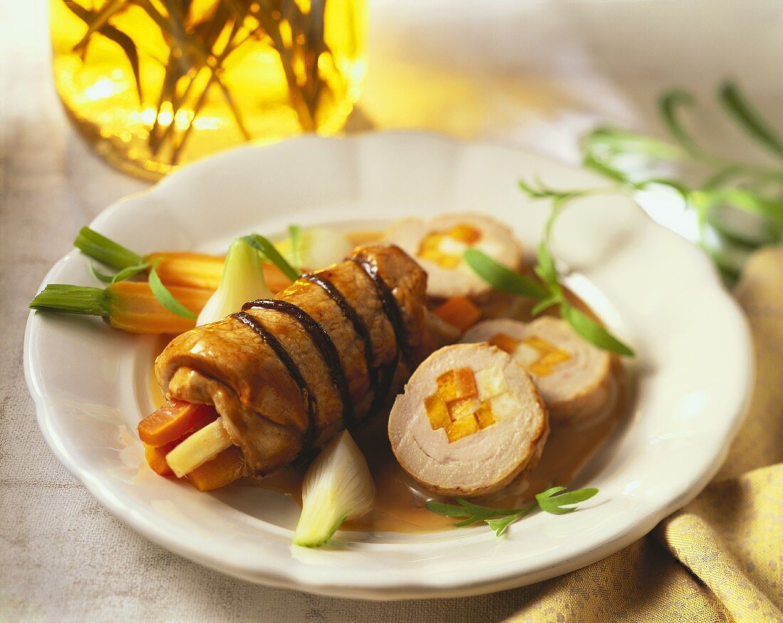 Pork roulade with carrots in tarragon sauce