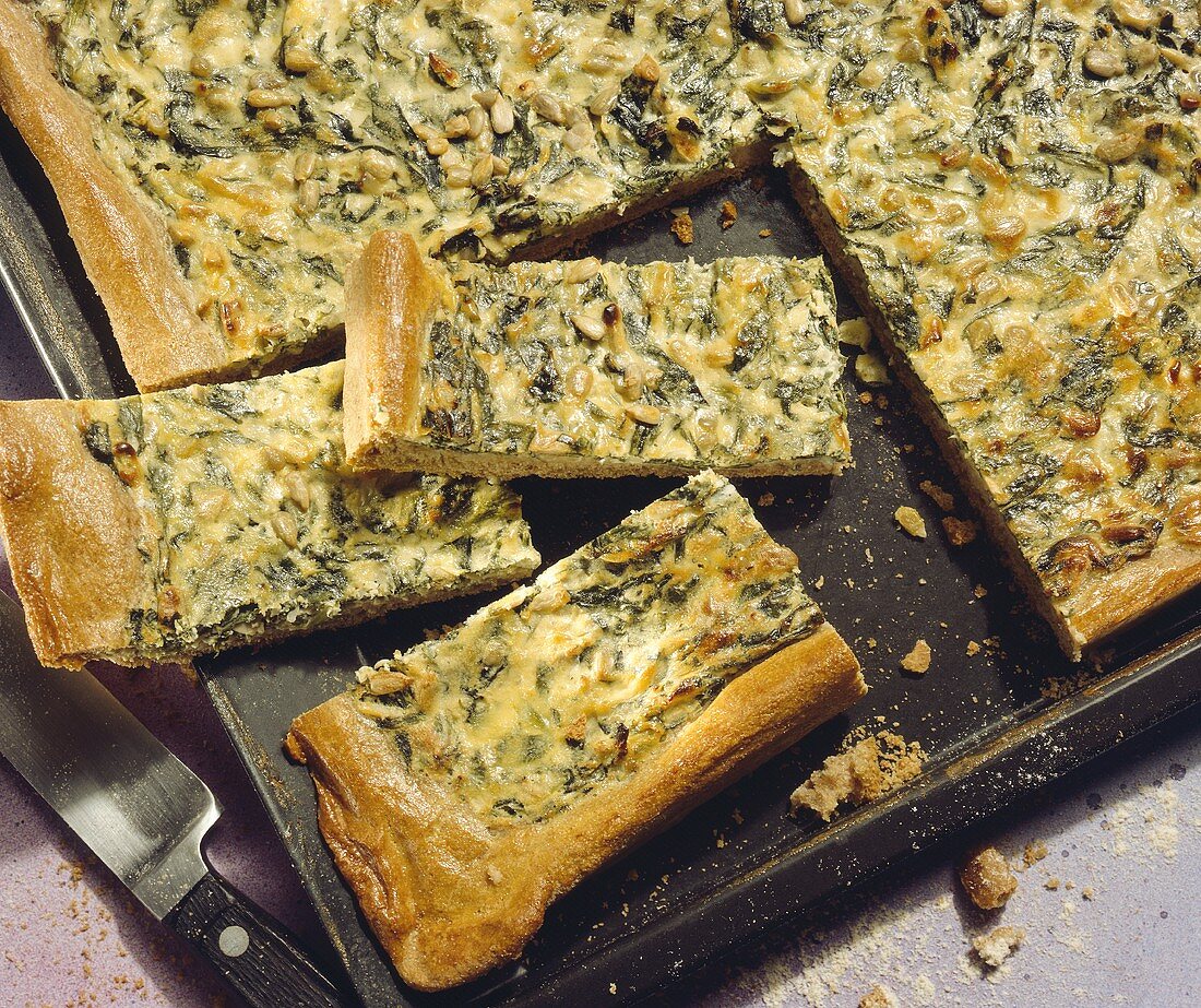 Tray-baked spinach tart with quark