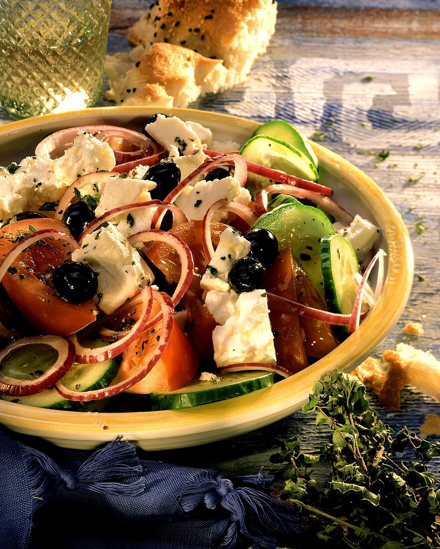 Greek peasant salad with olives and sheep's cheese
