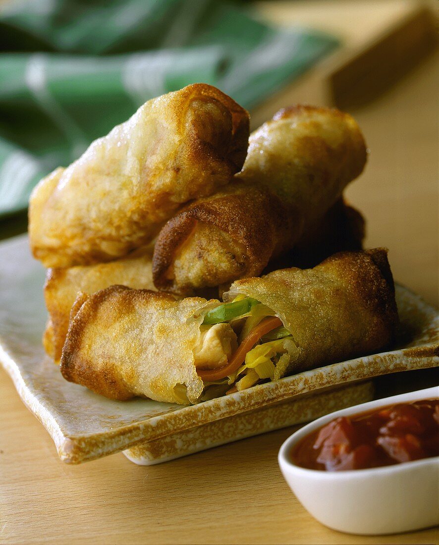 A Plate of Fried Spring Rolls