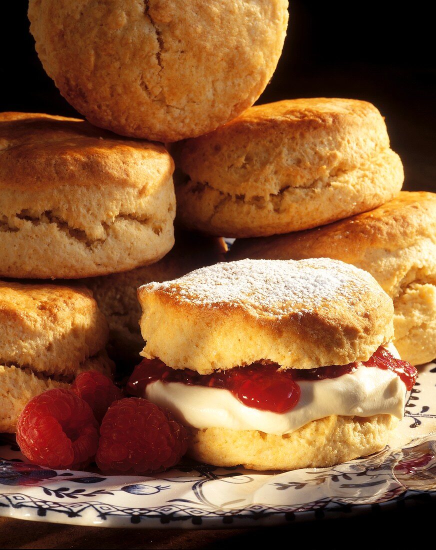 Scones Stuffed with Cream and Raspberry Jam