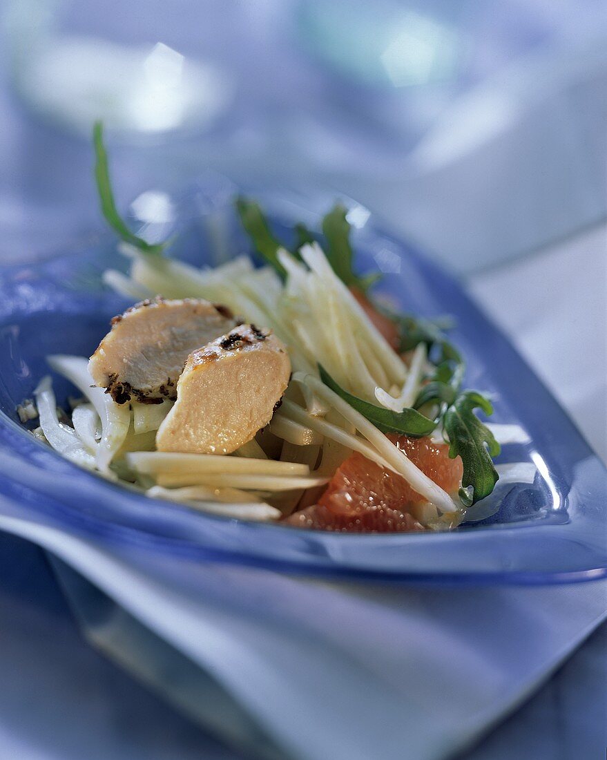 Fennel & grapefruit salad with fried rabbit fillet