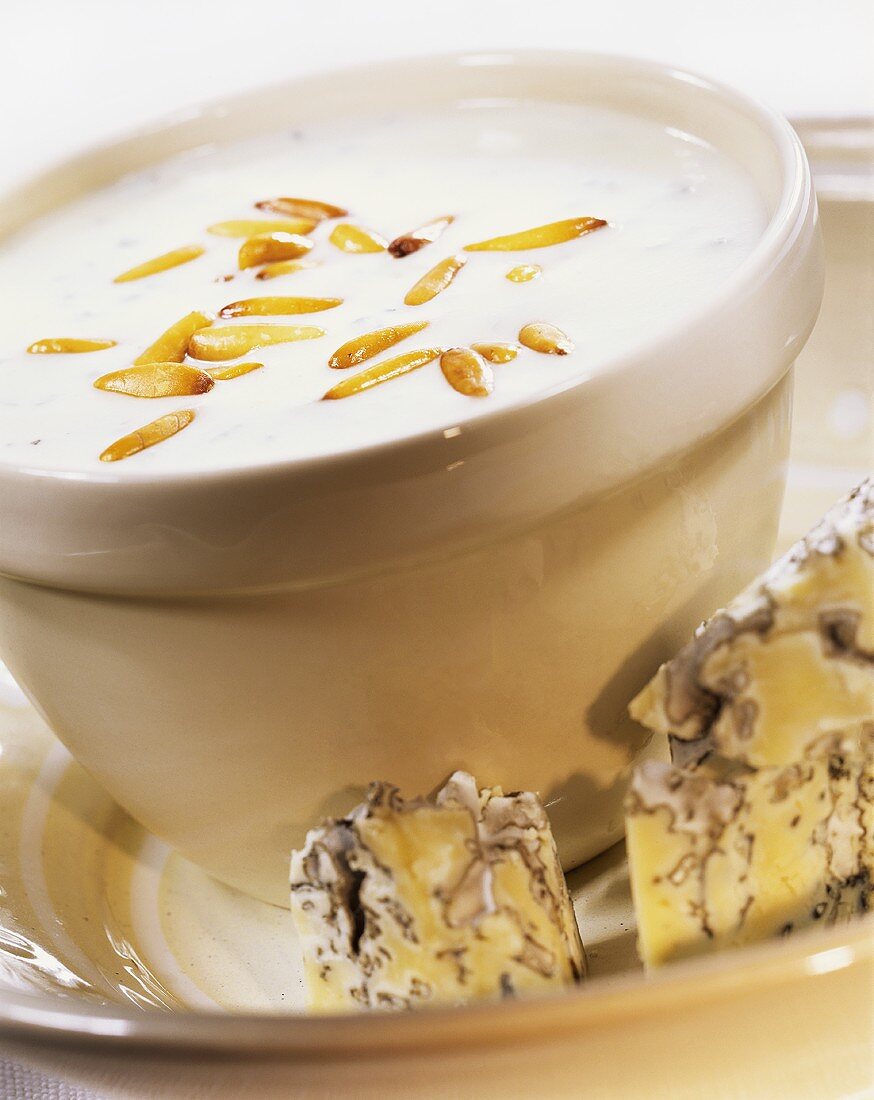 Cheese sauce with gorgonzola and pine nuts
