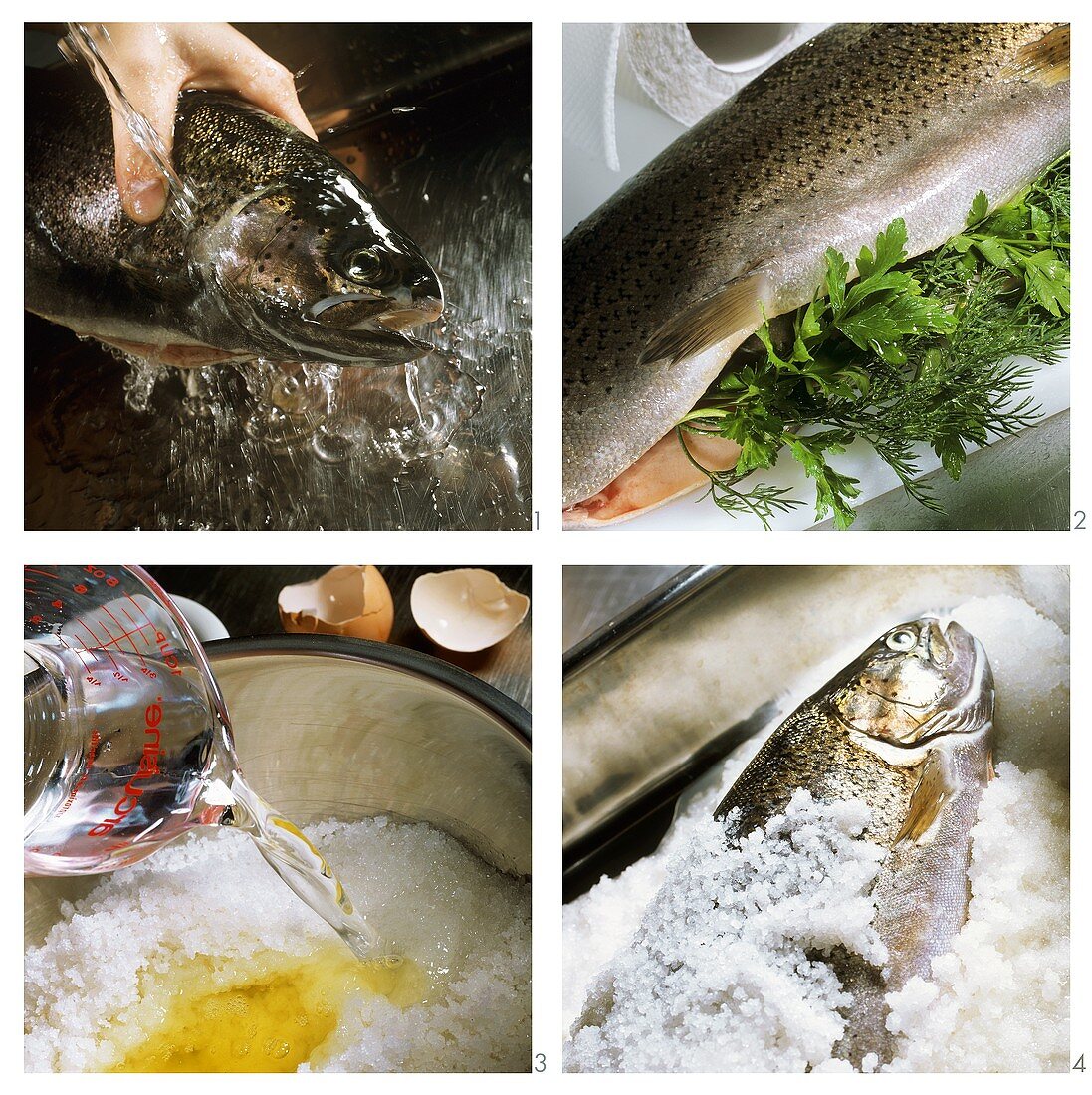 Preparing salmon trout in salt coating
