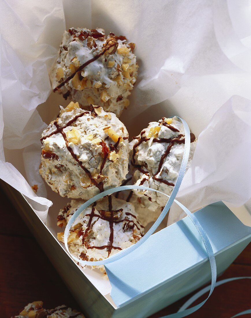 German cookies (Dattelbusserl) with nuts in gift box