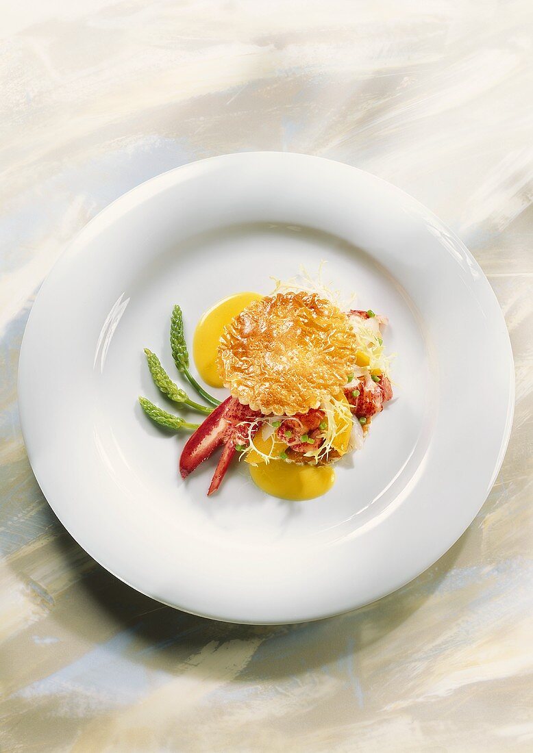 Millefeuille of lobster & mango with asparagus vinaigrette