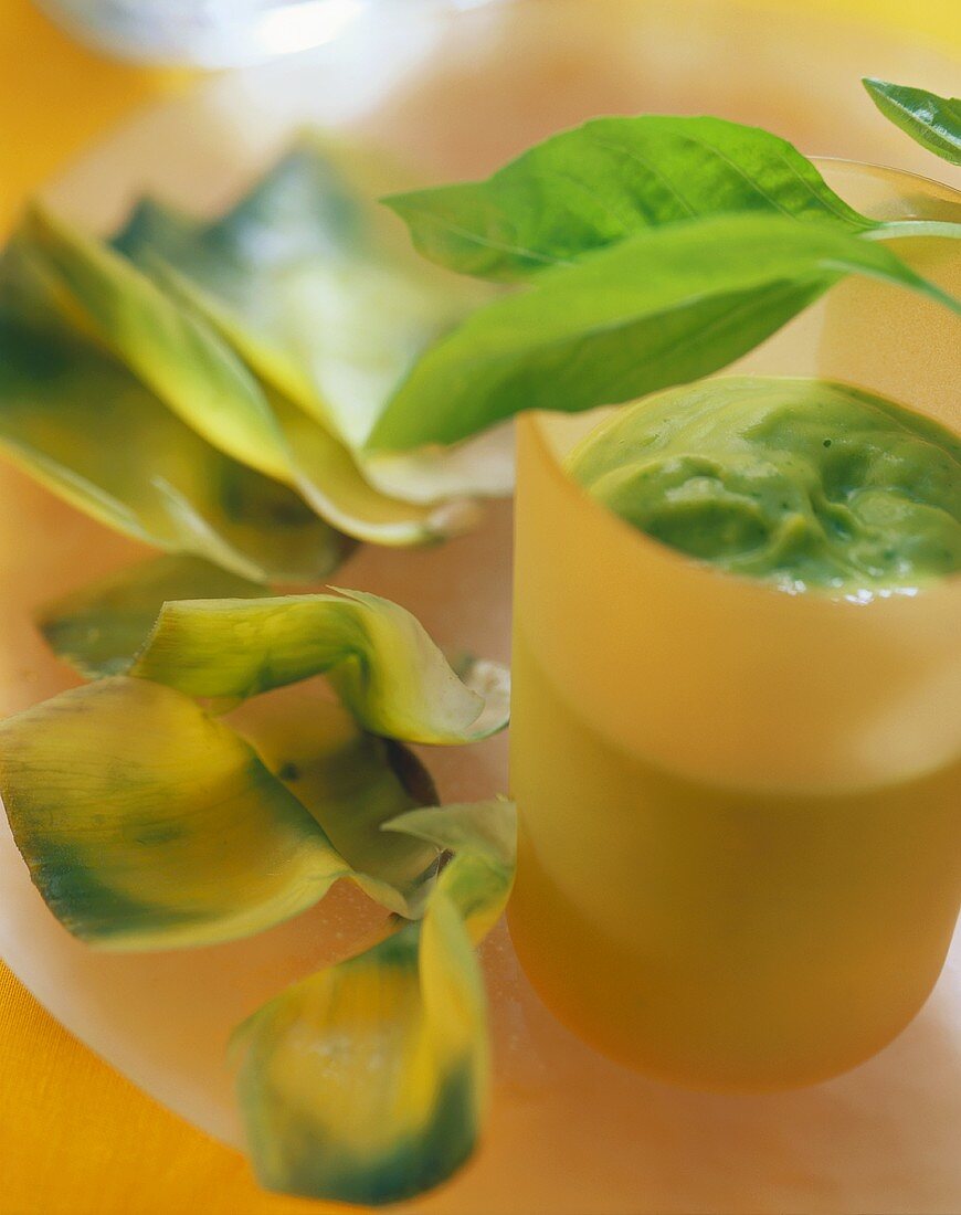 Artichokes with avocado dip and fresh basil