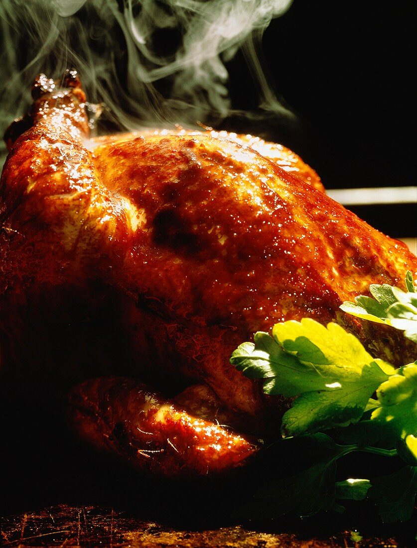 A Steaming Roasted Whole Chicken