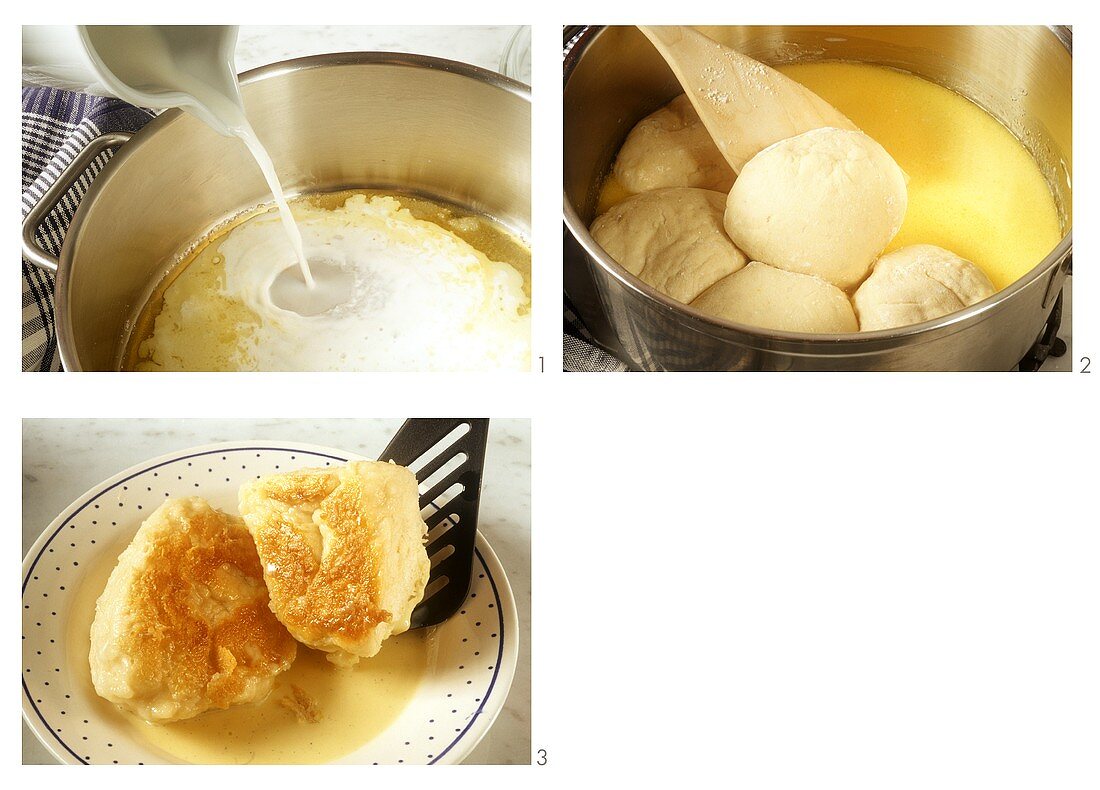 Making Dampfnudel (yeast rolls) with custard