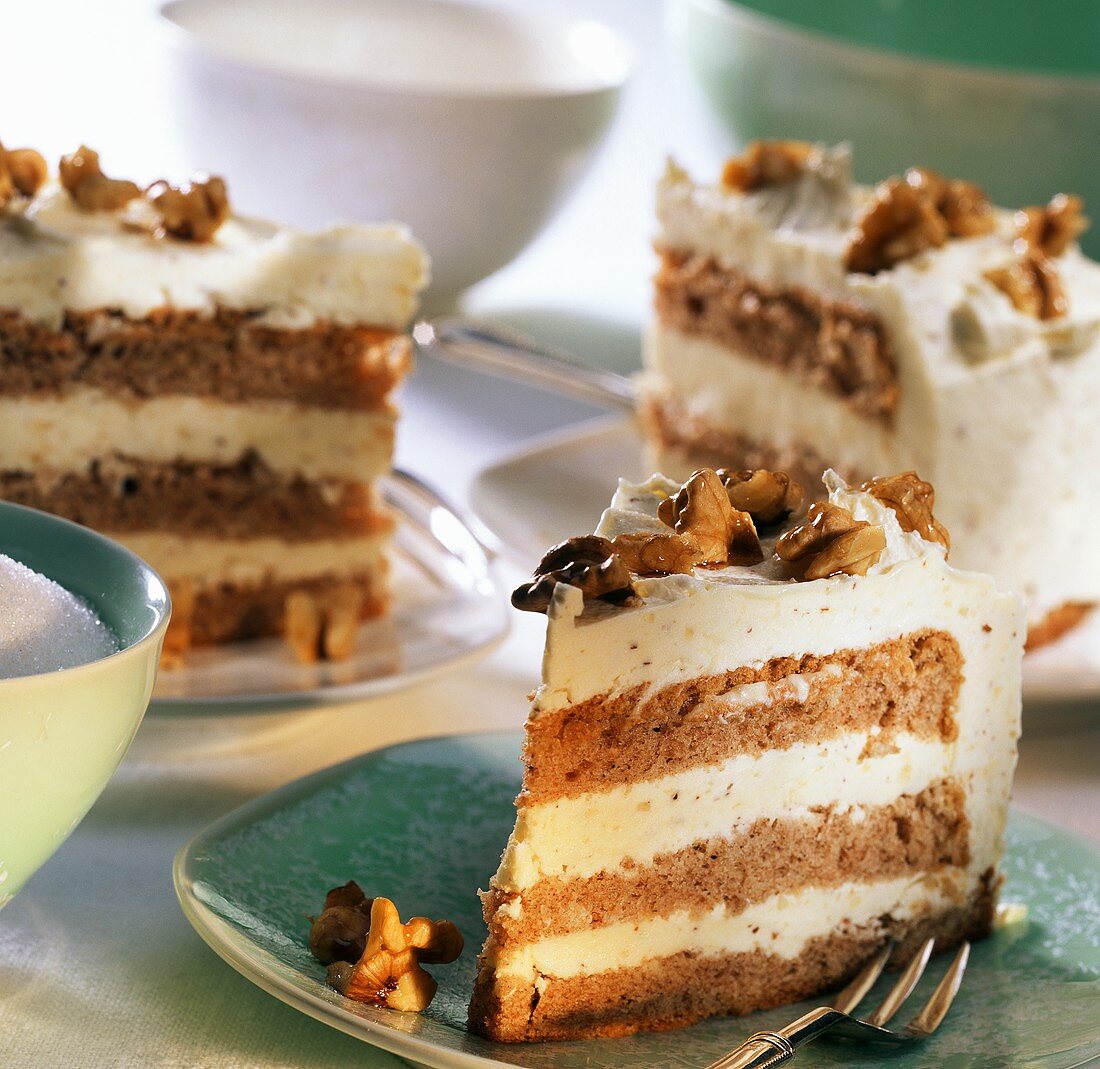 Buttercream cake with walnut kernels