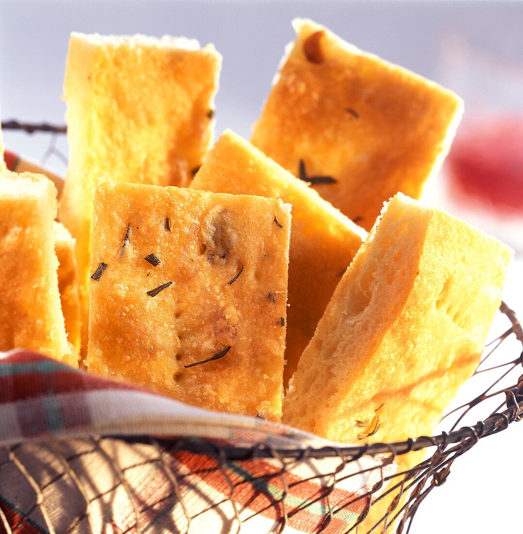 Foccaccia with rosemary in a basket