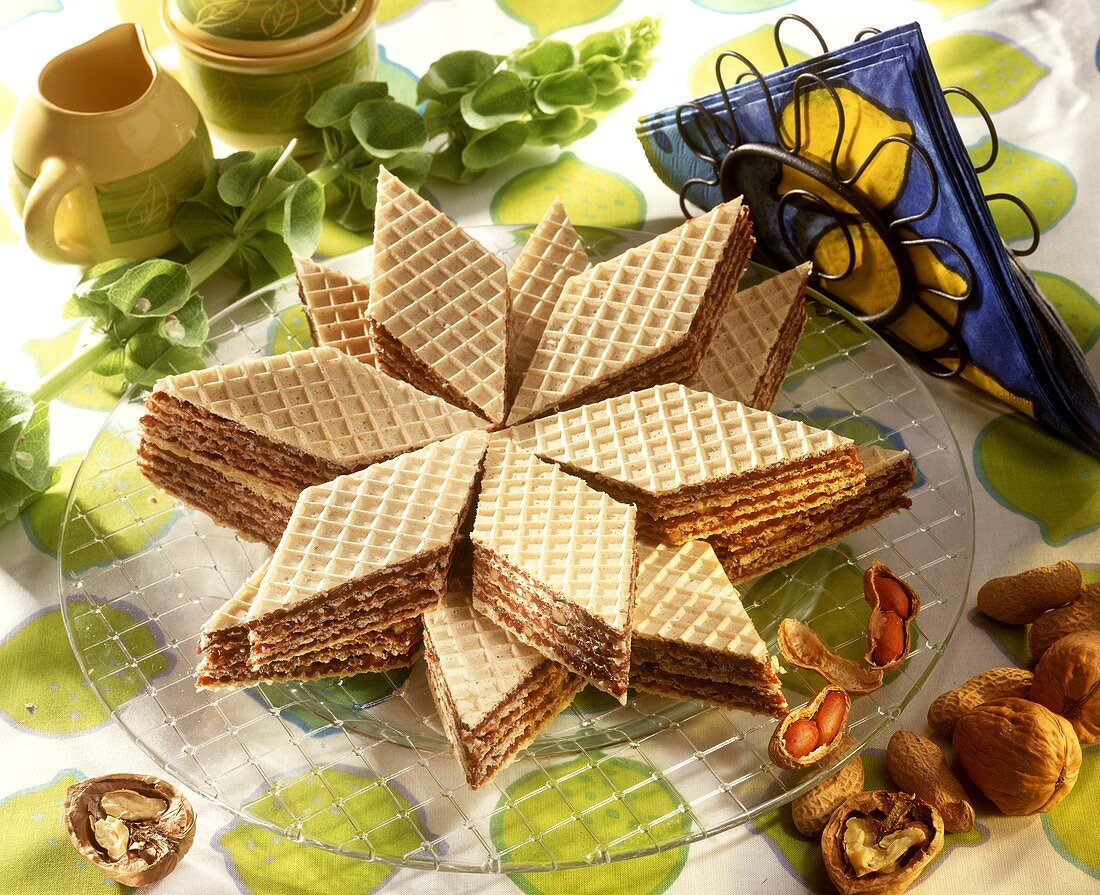 Waffle diamonds with nut mousse filling