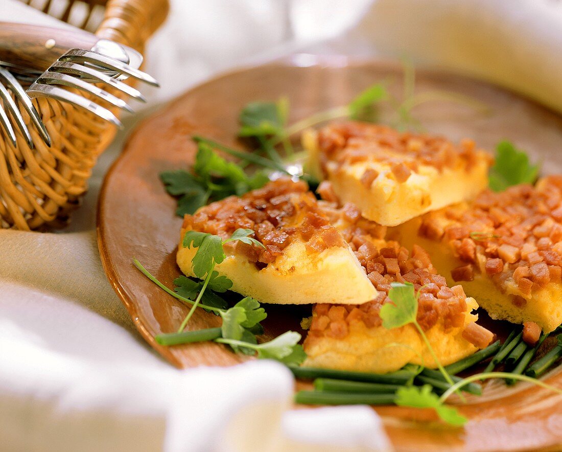Souffle omelette with ham and fresh herbs