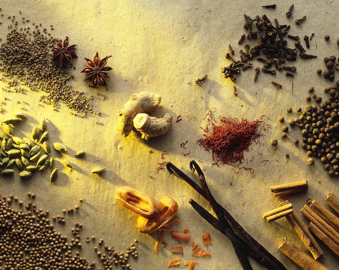 Various spices on light background