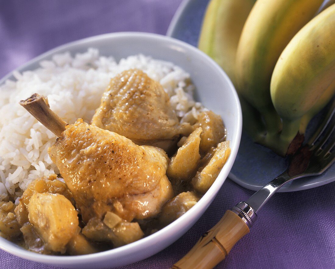 Chicken curry with banana and rice