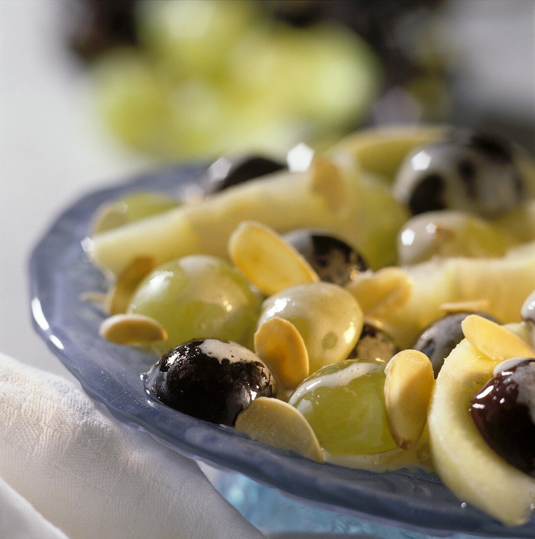 Grape salad with apple zabaione and flaked almonds