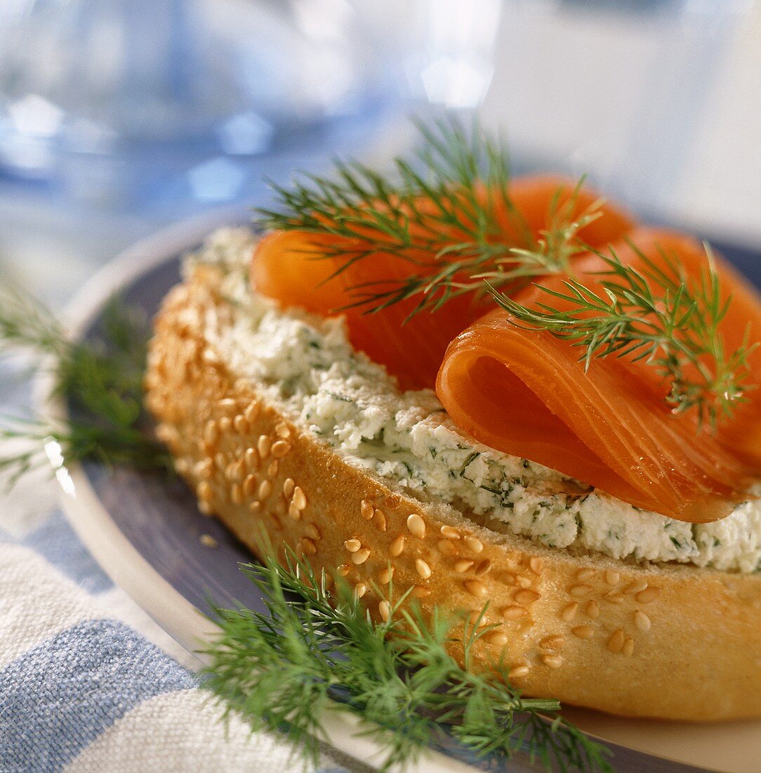 Smoked salmon roll with dill and cream cheese