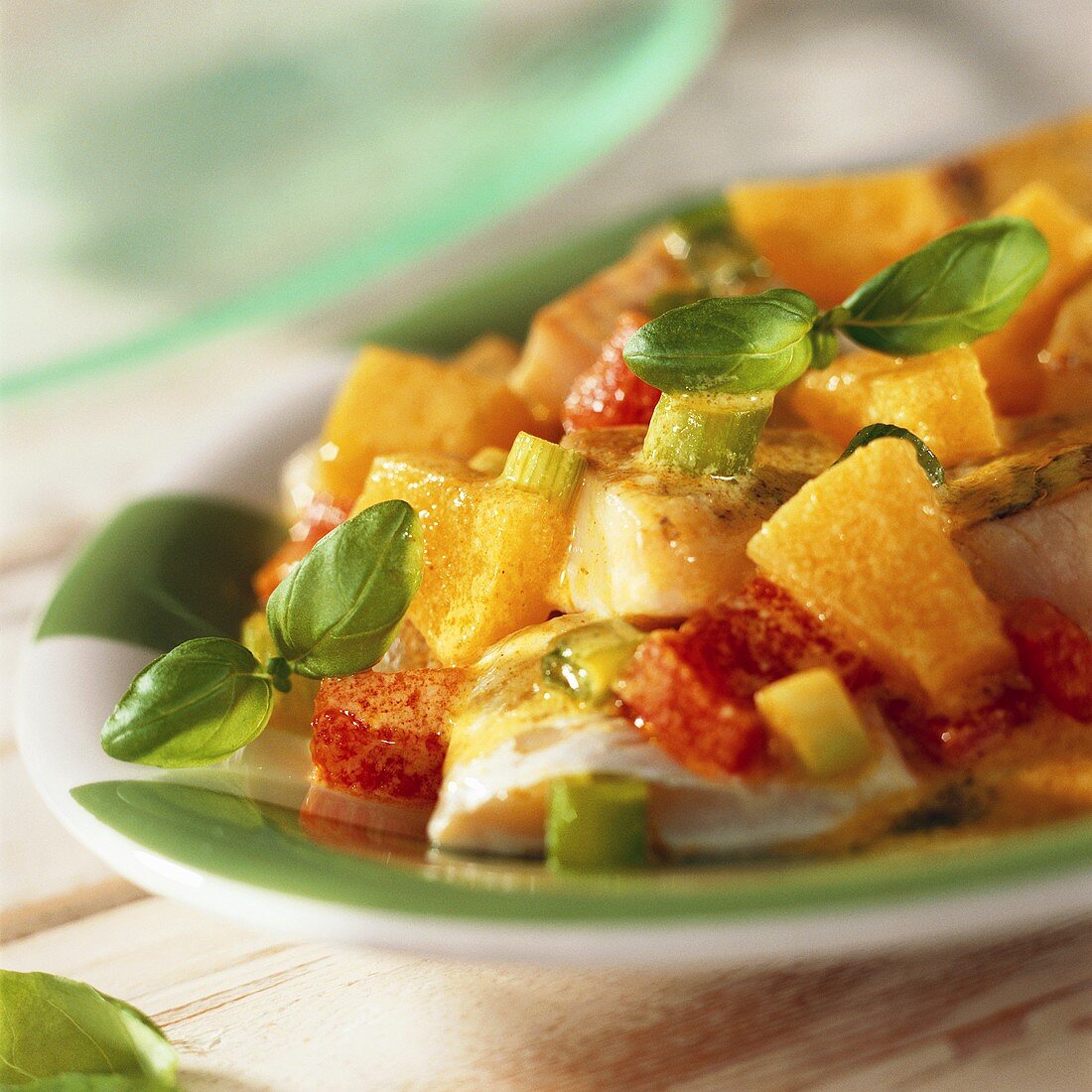 Mild fish and coconut curry with pineapple and basil