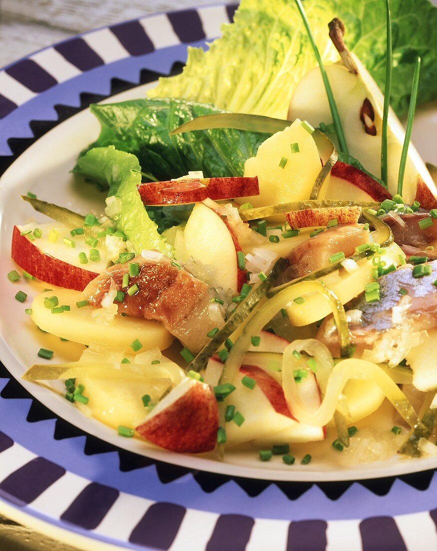 Kartoffel-Matjes-Salat mit Apfel, Zwiebel und Schnittlauch