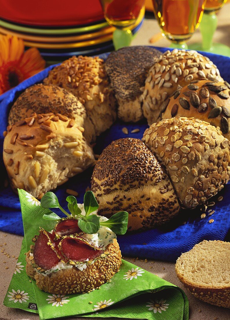 Assorted bread rolls forming party wheel