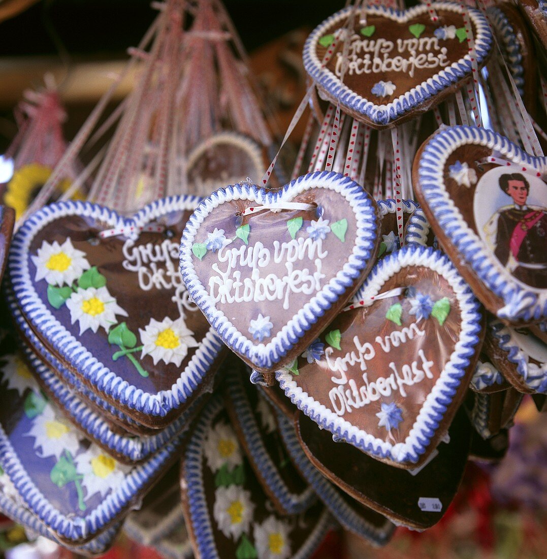 October Festival gingerbread hearts on a market stall