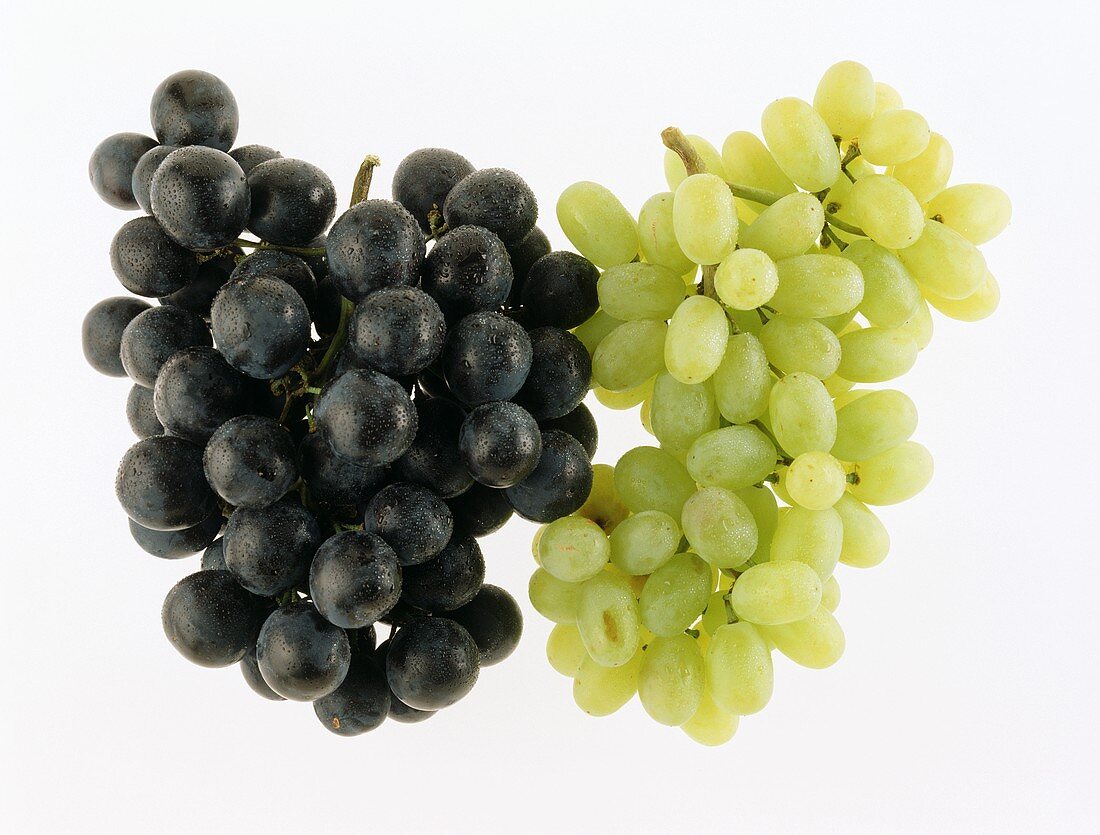Red and green grapes with drops of water
