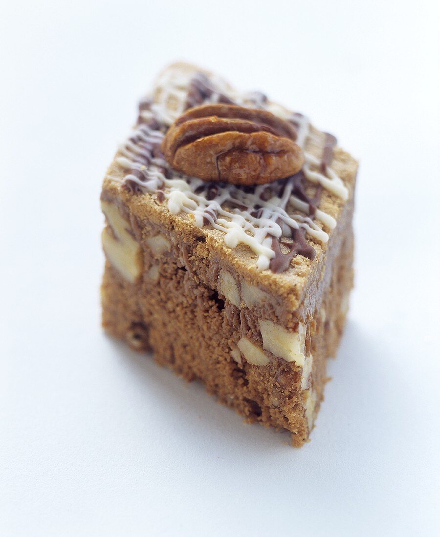 Pecan nut brownie with icing stripes