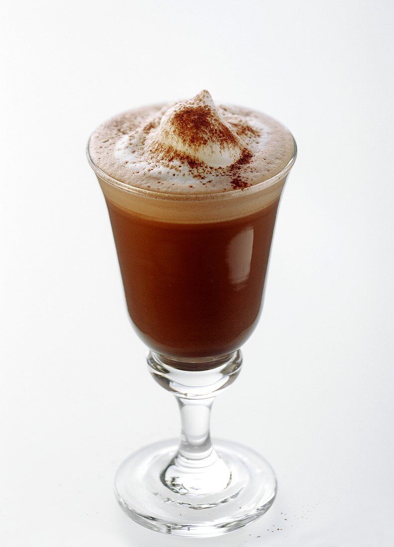 Hot chocolate with cream in a glass