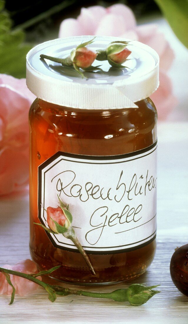 Rose jelly in jar