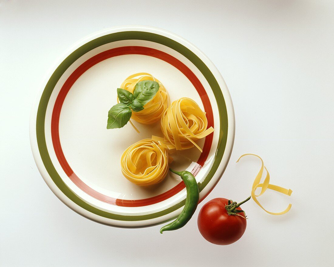 Tagliatelle with pepperoni, tomato and basil