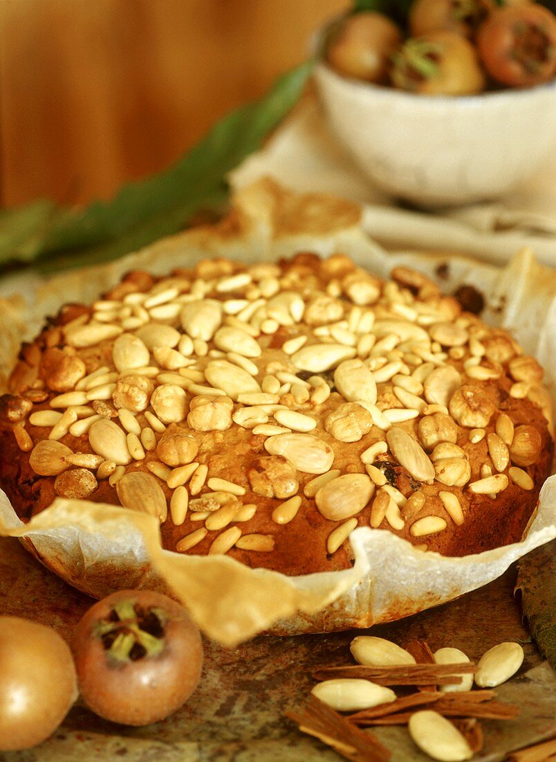 Honey cake with nuts and almonds