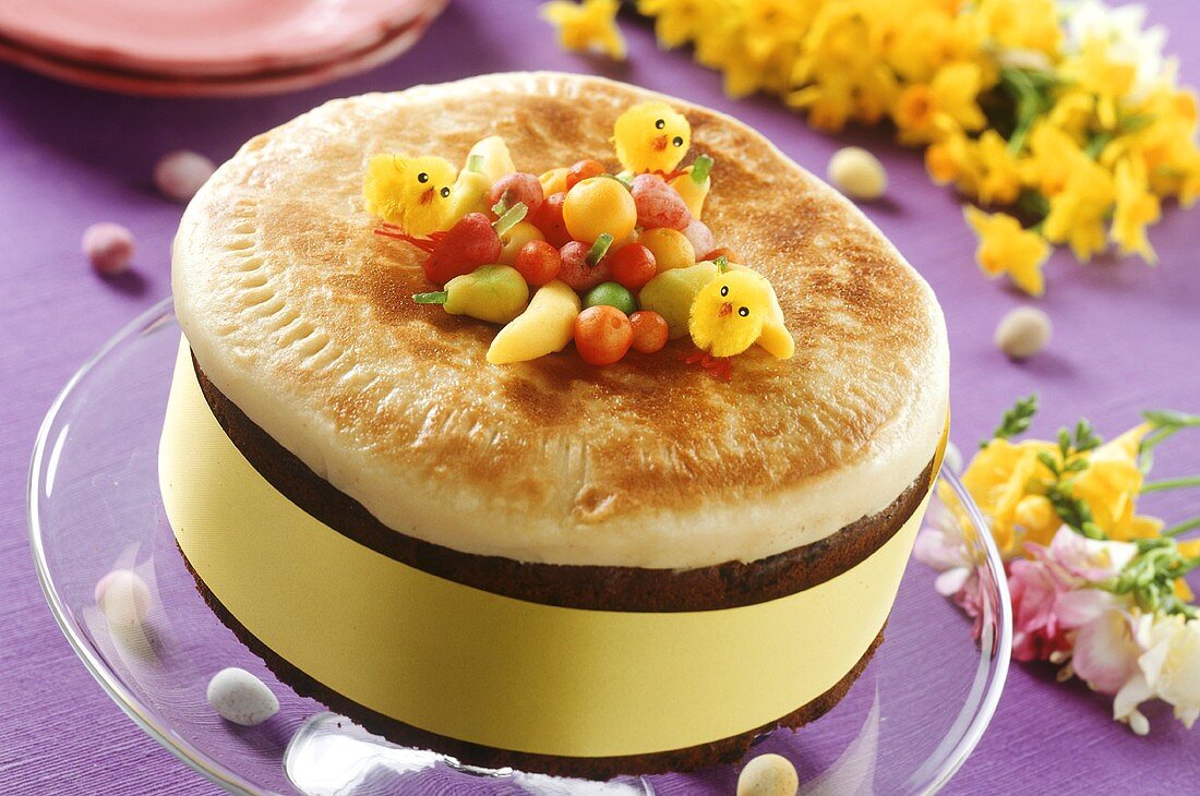 Whole Easter cake with marzipan (Simnel cake) from England