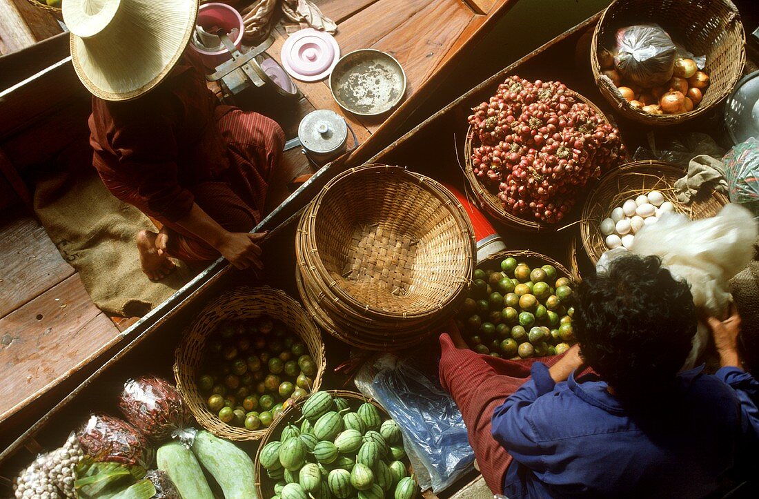 Floating market scene in Thailand