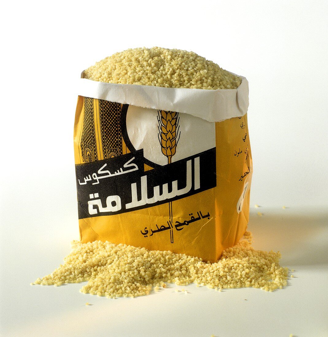 Couscous in a paper bag with Arabic writing