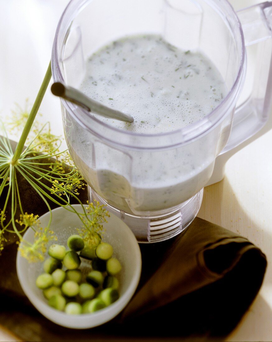 Cold yoghurt & cucumber soup with dill in cocktail shaker