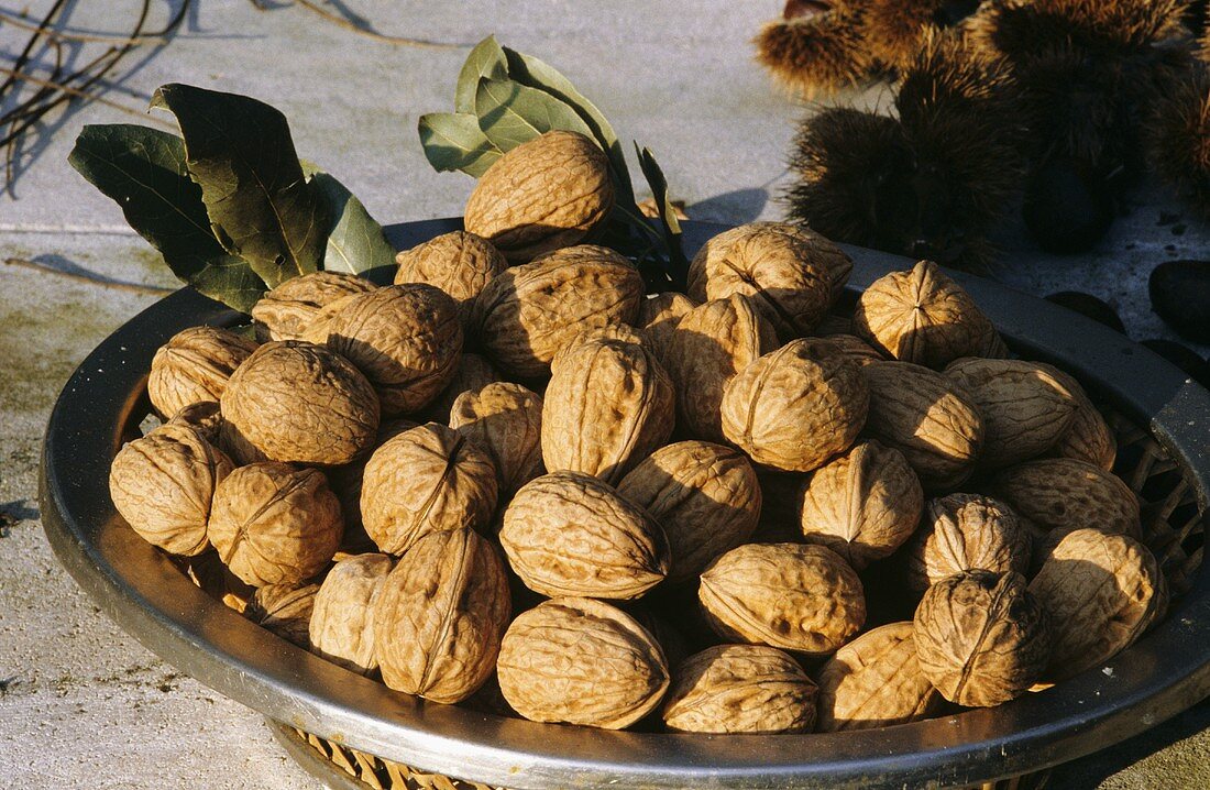 Walnuts in a shallow basket
