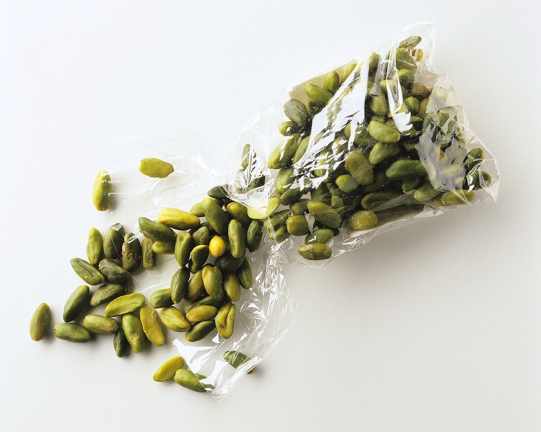 Shelled pistachios in cellophane bag