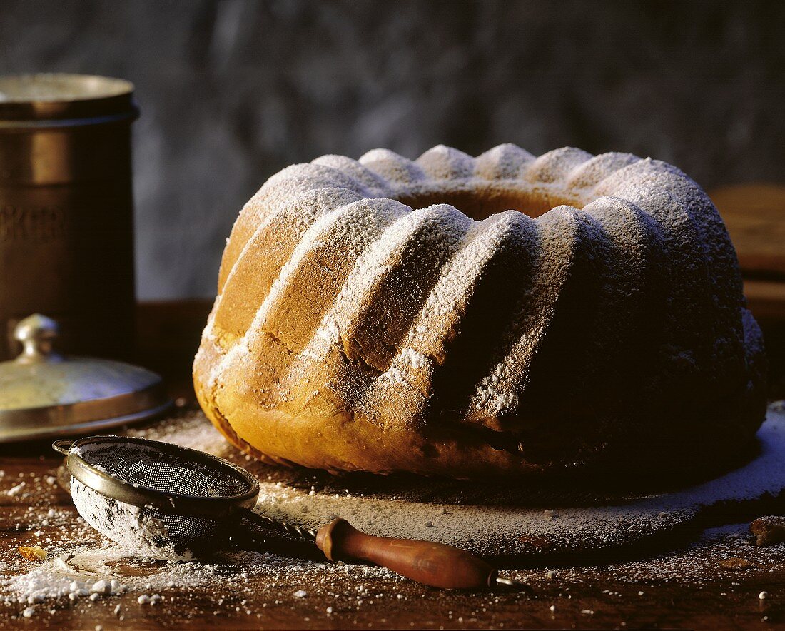 Fruit cake with icing sugar