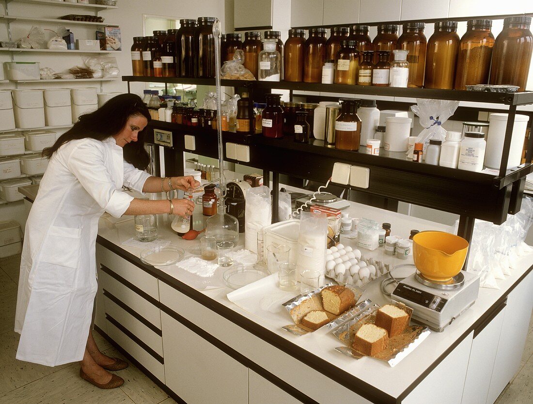 Chemistry lab technician testing foodstuffs
