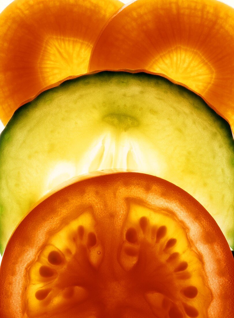 Tomaten-, Gurken- und Möhrenscheiben (Detail)